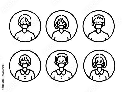 医師と看護師のアイコンイラストセット　線画のみ