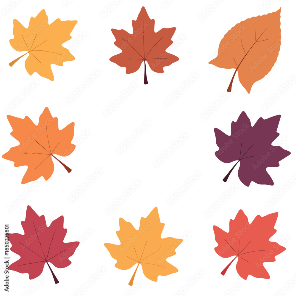 Obraz premium Collection of colorful autumn leaves isolated on white background creating a seasonal aesthetic Perfect for fall themed design and decoration.