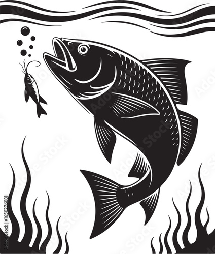Large bass lunges for bait near aquatic plants
