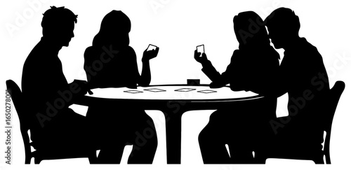 Silhouette of Group of Four People Playing Cards on a Table