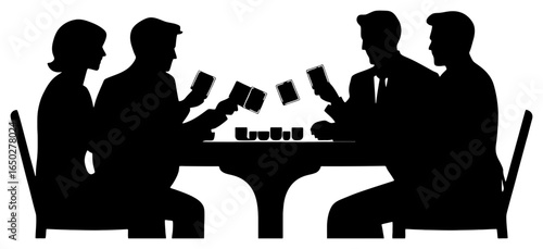 Silhouette of Group of Four People Playing Cards on a Table