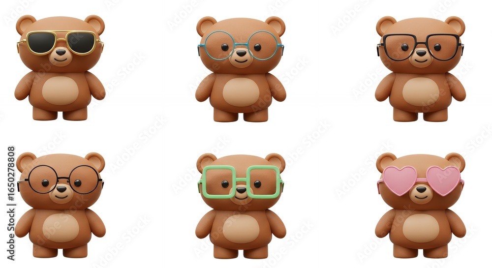 Obraz premium Cute cartoon bears with different glasses