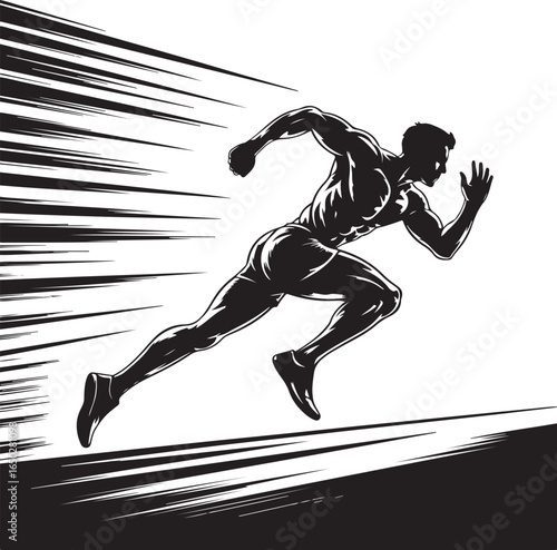 Dynamic sprinter bursts forward with speed and power