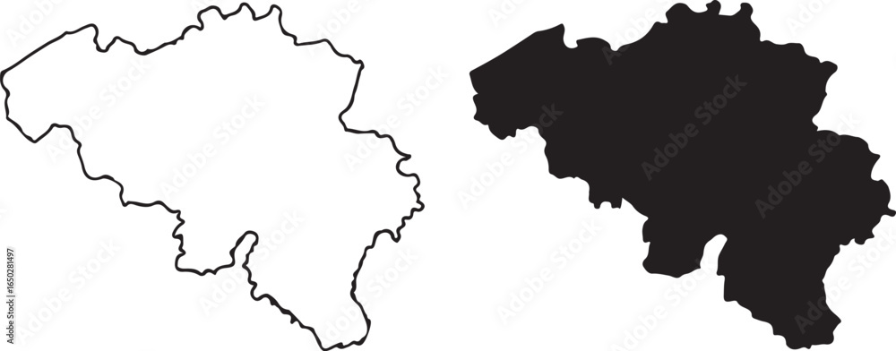 Fototapeta premium Belgium Map: Vector Outline and Filled Icon, Isolated Background, Simple Symbol, Geographic Sign.