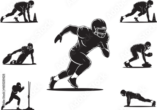 Football players train and compete with dynamic energy