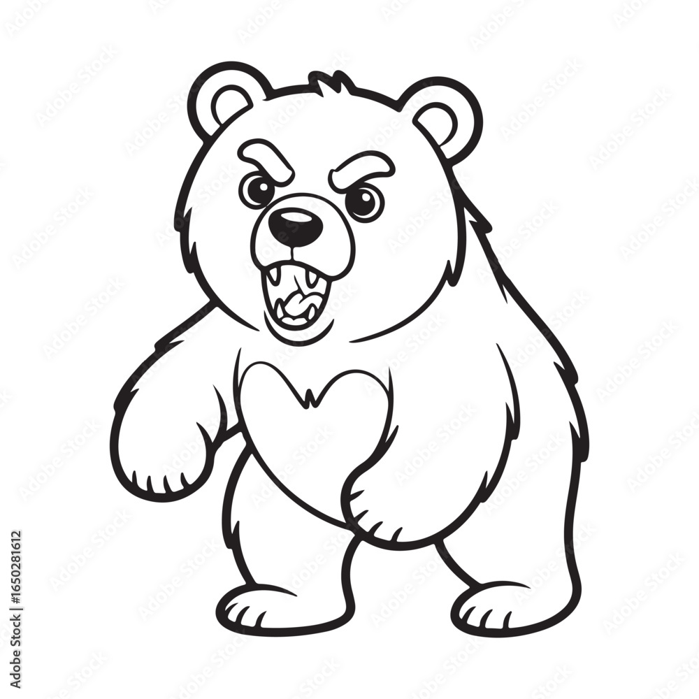 Naklejka premium Cartoon outline of an angry bear standing on its hind legs coloring page