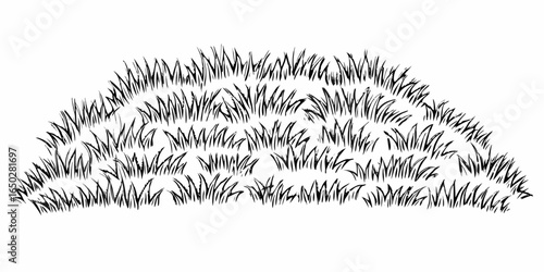 Vector illustration of a patch of grass with detailed black and white strokes forming a natural landscape view