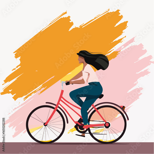 Soft brush-painted mural behind a cyclist in motion