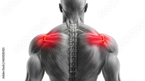 Anatomical illustration of a painful shoulder muscle.