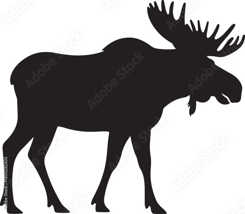 Silhouette of a large bull moose standing on a white background deer animal