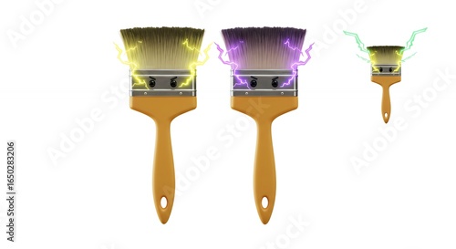 Three electrically charged paintbrushes