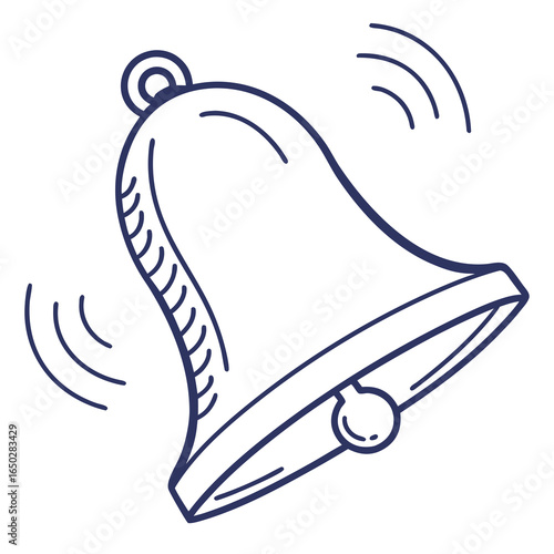 Simple hand drawn outline of a ringing bell with sound waves emanating from it