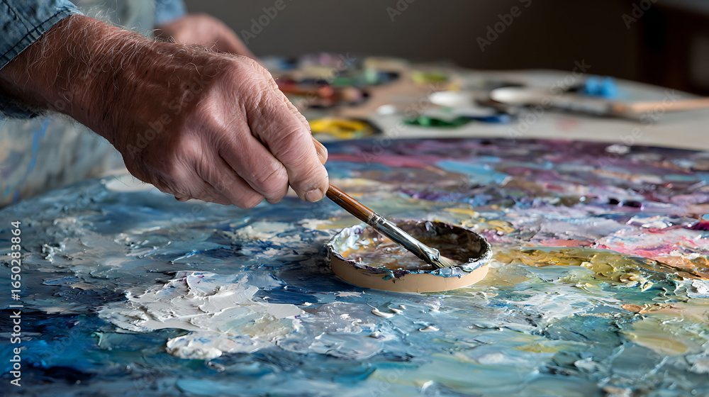 Obraz premium Artist putting the lid on their paint after finishing a vivid landscape painting