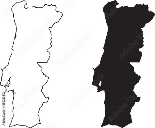 Portugal Map: Outline and Filled Vector Icon, Isolated Background, Simple Symbol, Geographic Sign.