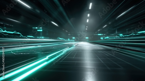Futuristic Neon Tech Background with Motion Blur & Data Trails