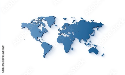 Wallpaper Mural Blue relief world map, viewed from above, cast shadow on clean white background. Geographical representation with defined continents, simple design, global perspective Torontodigital.ca