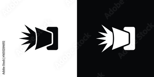 Bicolor featuring stylized cone shape with ray burst emanating from a bracket