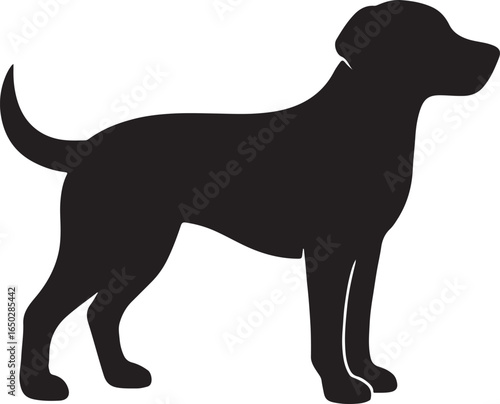 Dog standing silhouette vector illustration for pets, animals, and domestic dog design in clean black style.