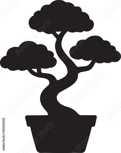 Bonsai tree silhouette vector illustration for nature, garden, plant, decorative, and miniature tree design.