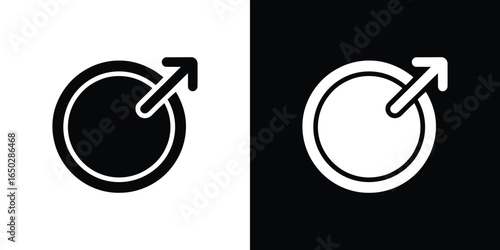 Black and White Illustration Featuring Gender Male Symbol Icon with Circle and Arrow