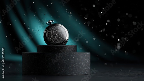 Sleek Black Marble Podium With Illuminated Sphere