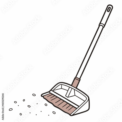 Dustpan and broom for cleaning isolated on white background, a simple tool for maintaining a tidy home