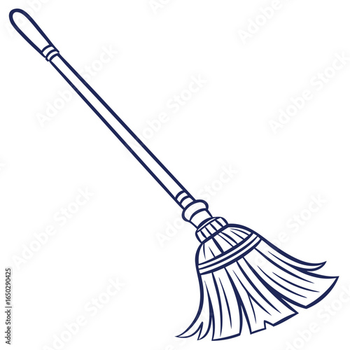 Illustration of a broom isolated on white background, a cleaning tool for housework and domestic hygiene