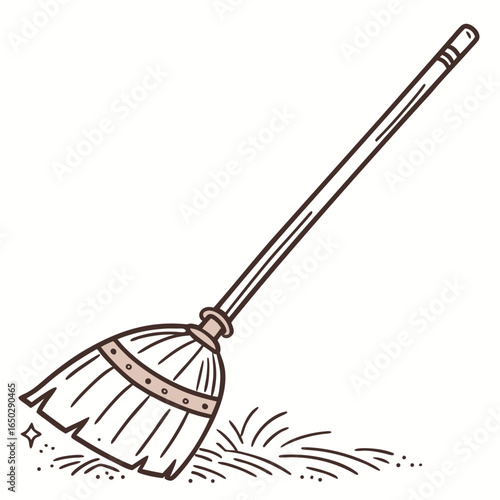 Illustration of a broom sweeping dust on the floor isolated on white background