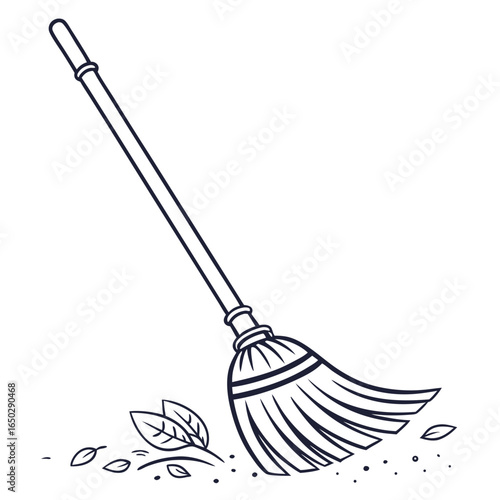 Illustration of a broom sweeping dust and dirt, a tool for cleaning isolated on white background