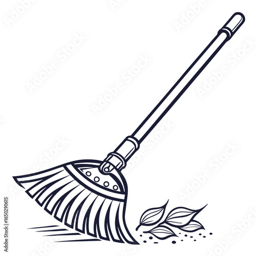 Illustration of a broom with leaves isolated on white background, perfect for cleaning and autumn season themes