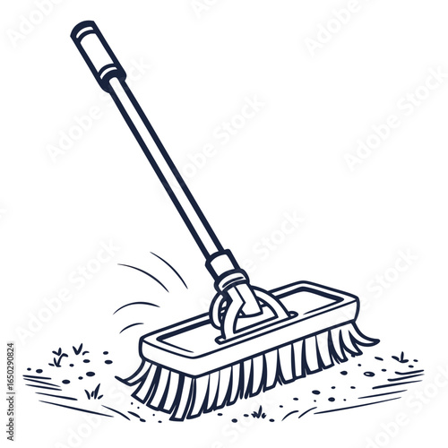 Illustration of a push broom, a manual tool for sweeping and cleaning outdoor surfaces isolated on white background