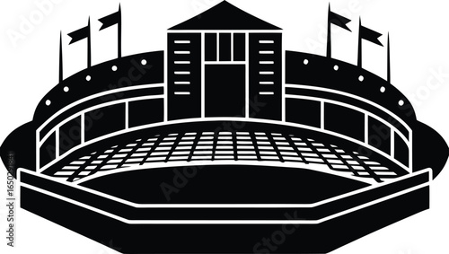 Professional Baseball Stadium Vector Silhouette Illustration Clipart