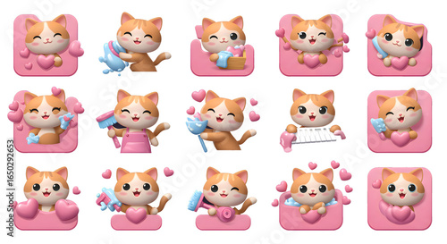 Cute Cartoon Cats Doing Chores Stickers