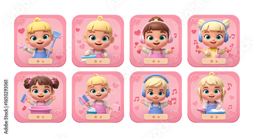 Cute Cartoon Girls Daily Activities Set