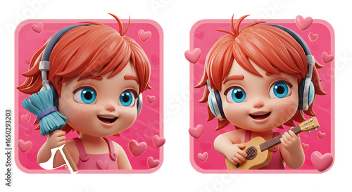 Cute Girl Cleaning and Playing Ukulele