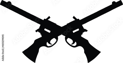 Western Style Crossed Revolvers Vector Illustration Silhouette Design