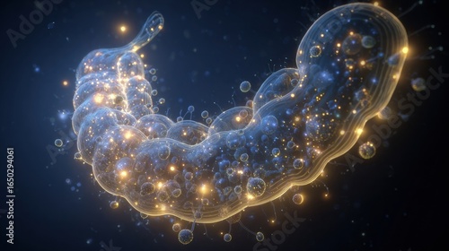 Microscopic View of a Vibrant Organism Glowing With Intricate Details in a Dark Background