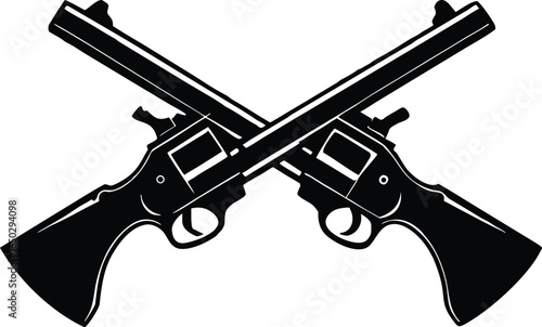 Vintage Crossed Revolvers Silhouette Artwork Vector Elements for Clipart