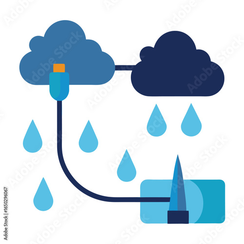 Rainy day cable work scene with puddles and workers