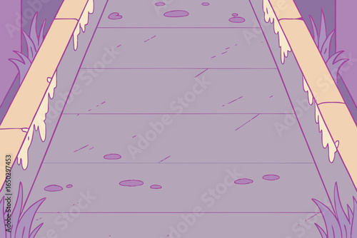 Purple Sidewalk with Yellow Border and Grass path walkway