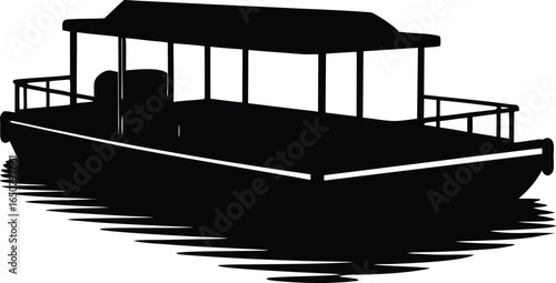 Floating Pontoon Boat Vector Silhouette for Water Scene Clipart Design