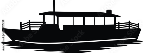 Pontoon Boat Silhouette Floating on Water Vector Illustration Clipart