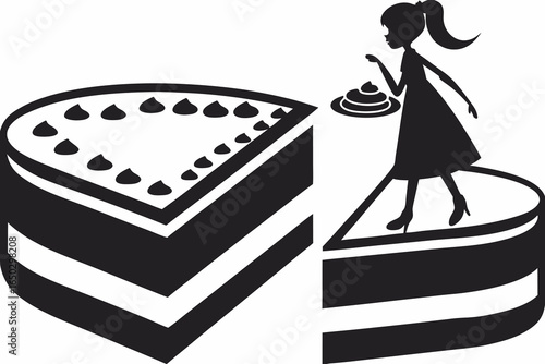 Silhouette of Woman Standing on Cake Slice Holding Small Cake dessert food