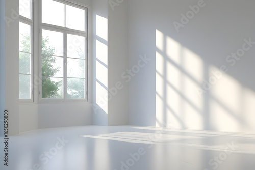 empty room with window realistic window and tree branch shadow with light blur on transparent background,Summer sunlight and shadow overlay effect