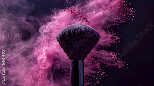 Vibrant pink powder explosion with makeup brush dynamic artistry