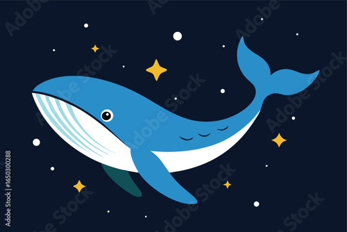 Comic Style Space Whale Swimming Among The Stars