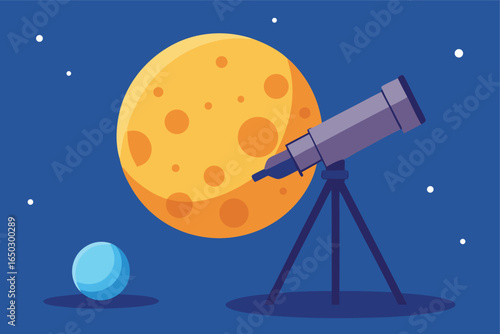 Lunar Observatory With A Giant Telescope In Comic Art