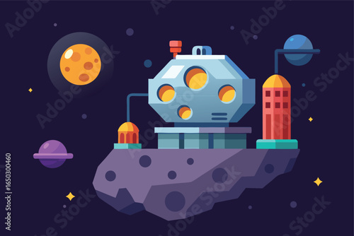 Charming Asteroid Mining Outpost With Flashing Lights