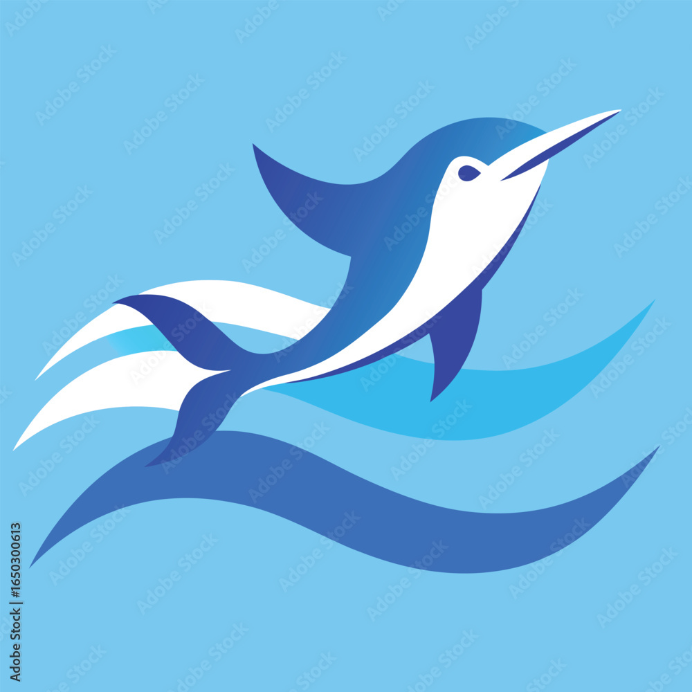 Fototapeta premium Stylized flying fish leaping over ocean waves