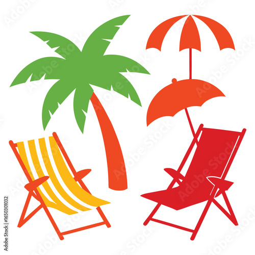 Tropical beach chair silhouette for summer relaxation and vacation